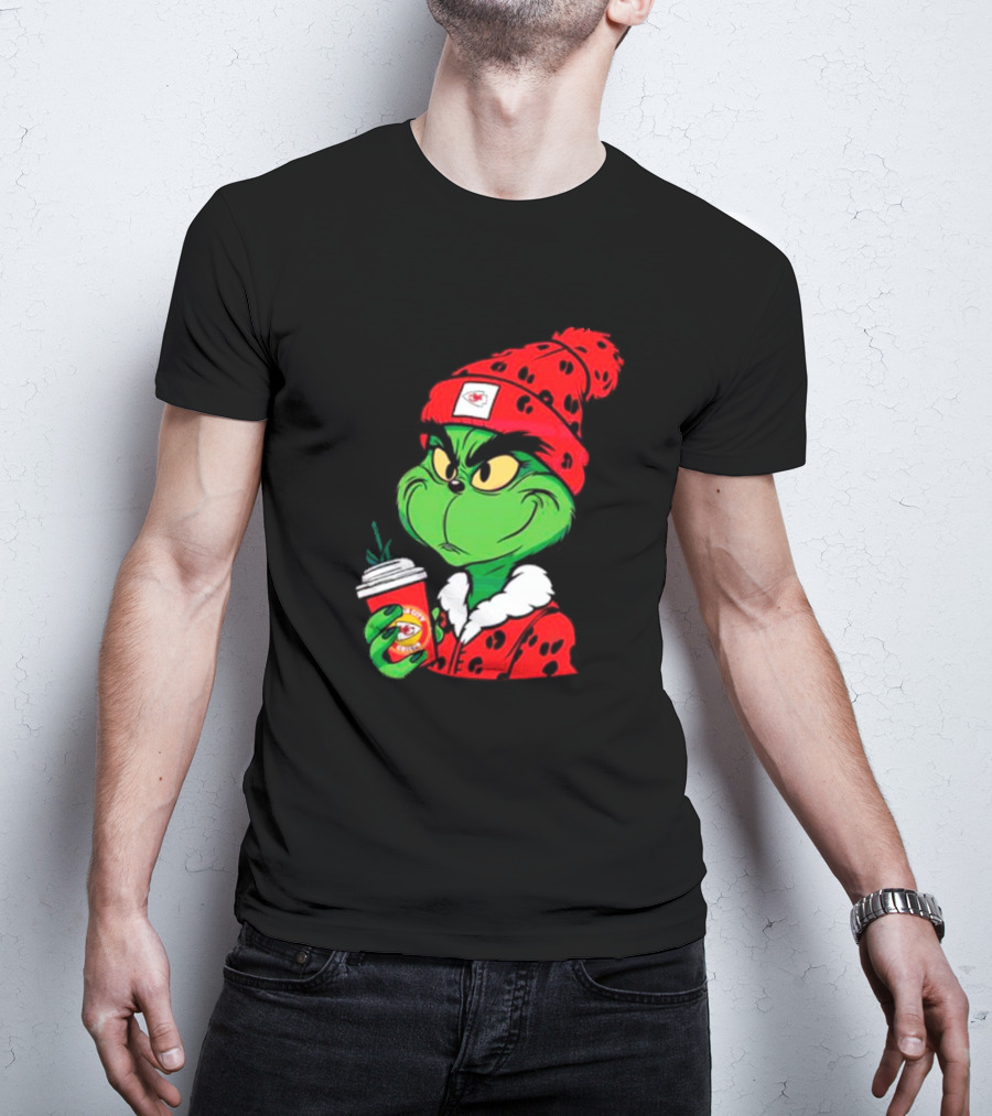 Grinch Leopard Kansas City Chiefs Coffee Beanie T-Shirt