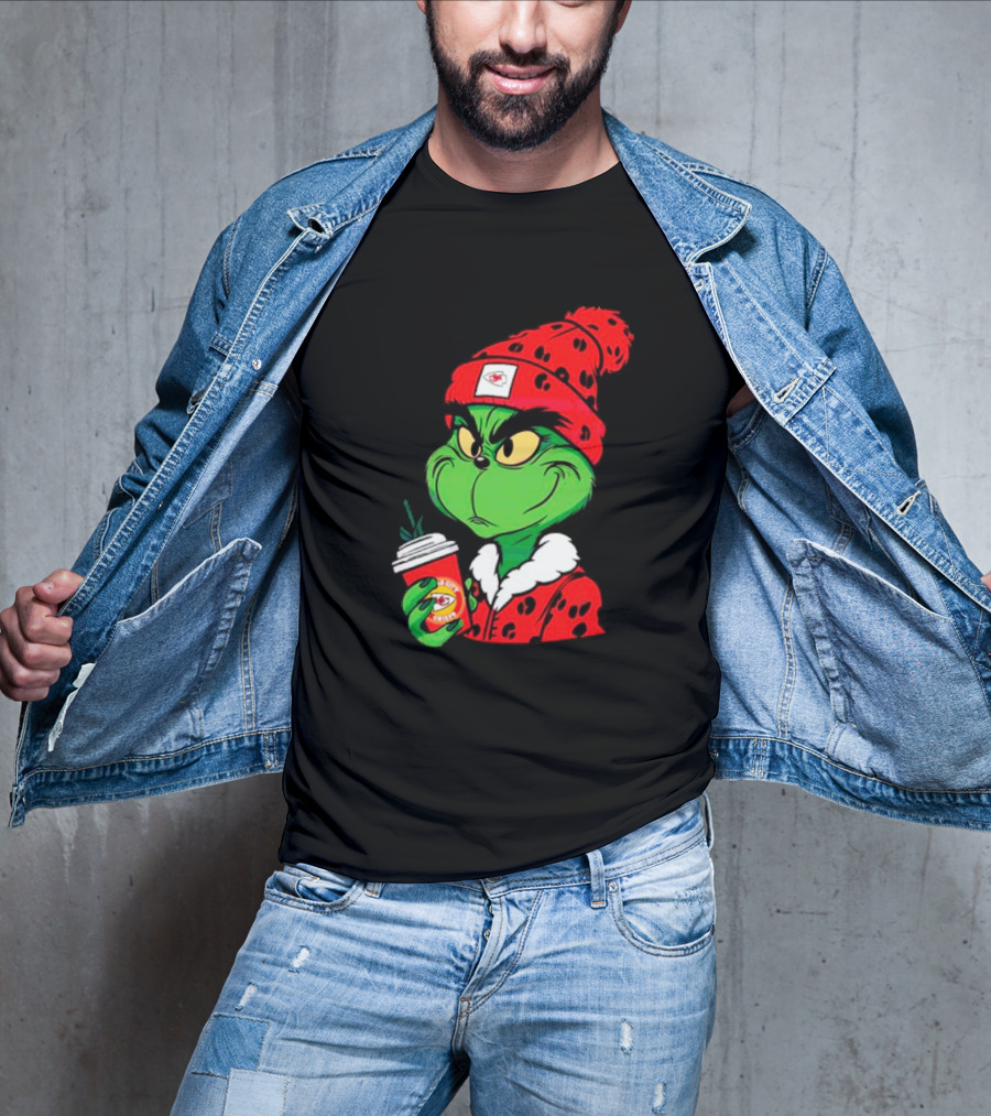 Grinch Leopard Kansas City Chiefs Coffee Beanie T-Shirt