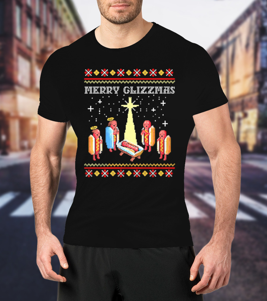 Merry Glizzmas Nativity Hot Dog Angels Scene Ugly Christmas T-Shirt