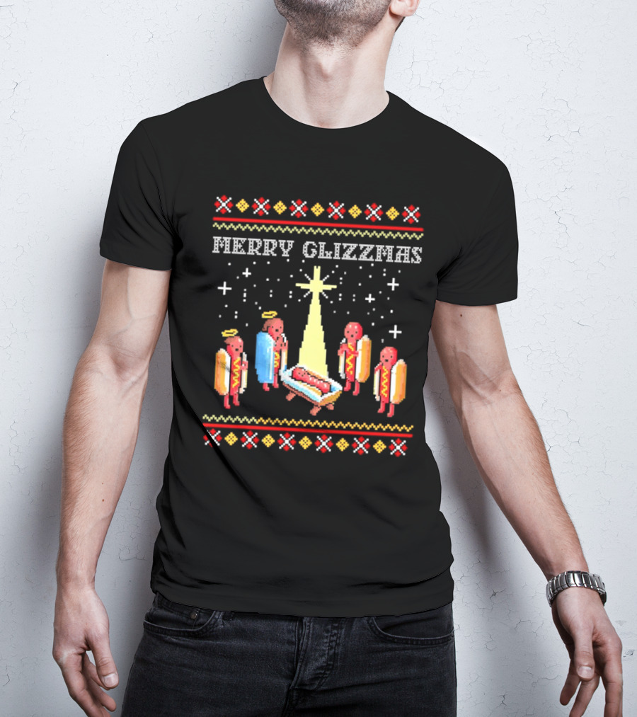 Merry Glizzmas Nativity Hot Dog Angels Scene Ugly Christmas T-Shirt