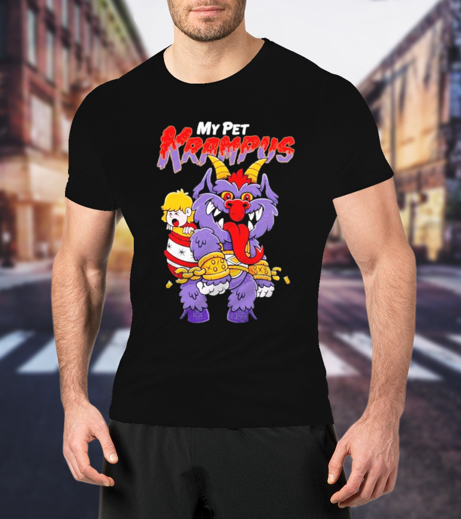 My Pet Krampus Captured Child With Chains And Horned Beast T-Shirt