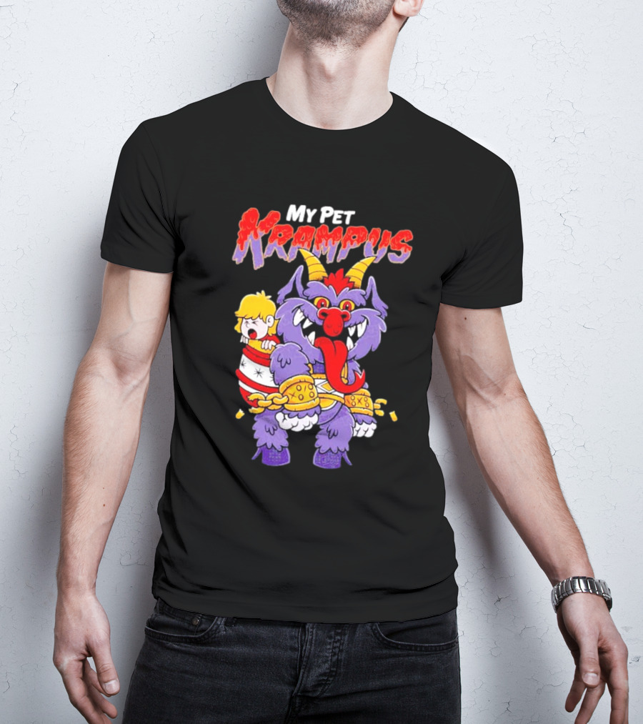 My Pet Krampus Captured Child With Chains And Horned Beast T-Shirt