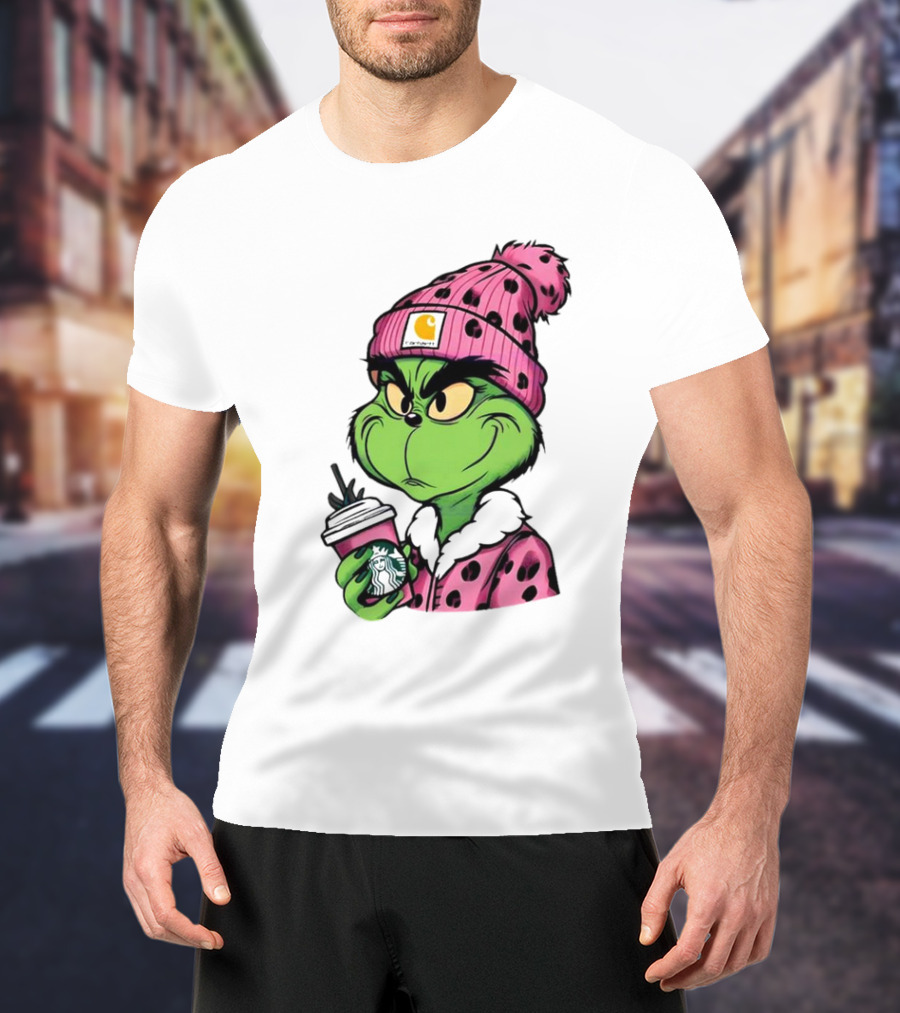 Pink Grinch Boujee Starbucks Christmas Coffee T-Shirt