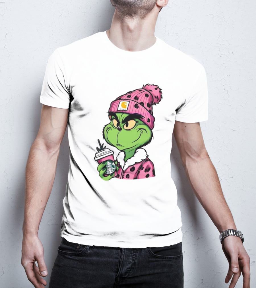 Pink Grinch Boujee Starbucks Christmas Coffee T-Shirt