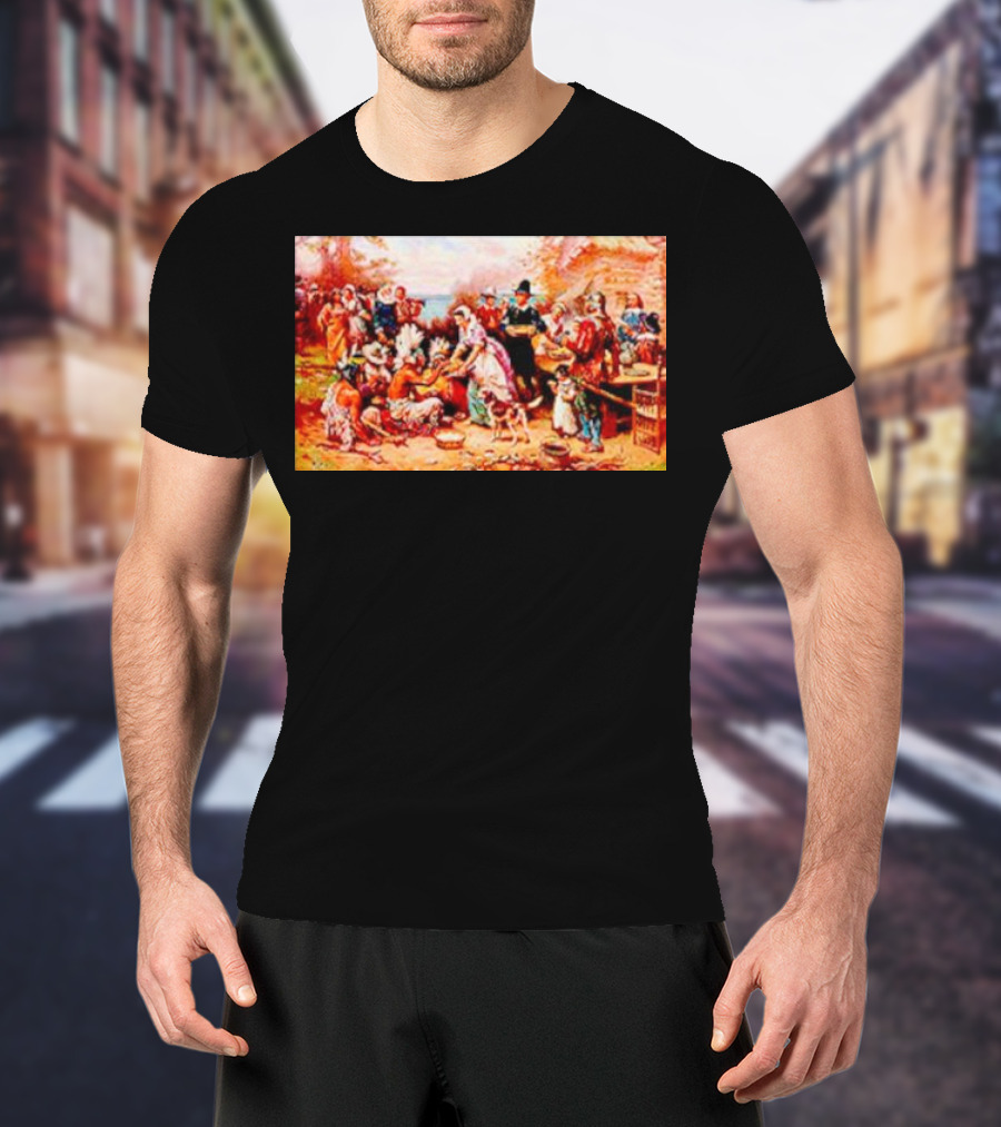 The First Thanksgiving 1621 Pilgrims And Native Americans Harvest Feast T-Shirt
