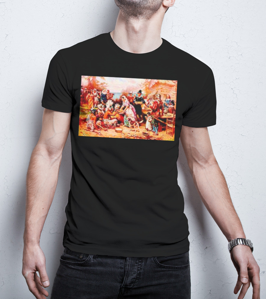 The First Thanksgiving 1621 Pilgrims And Native Americans Harvest Feast T-Shirt