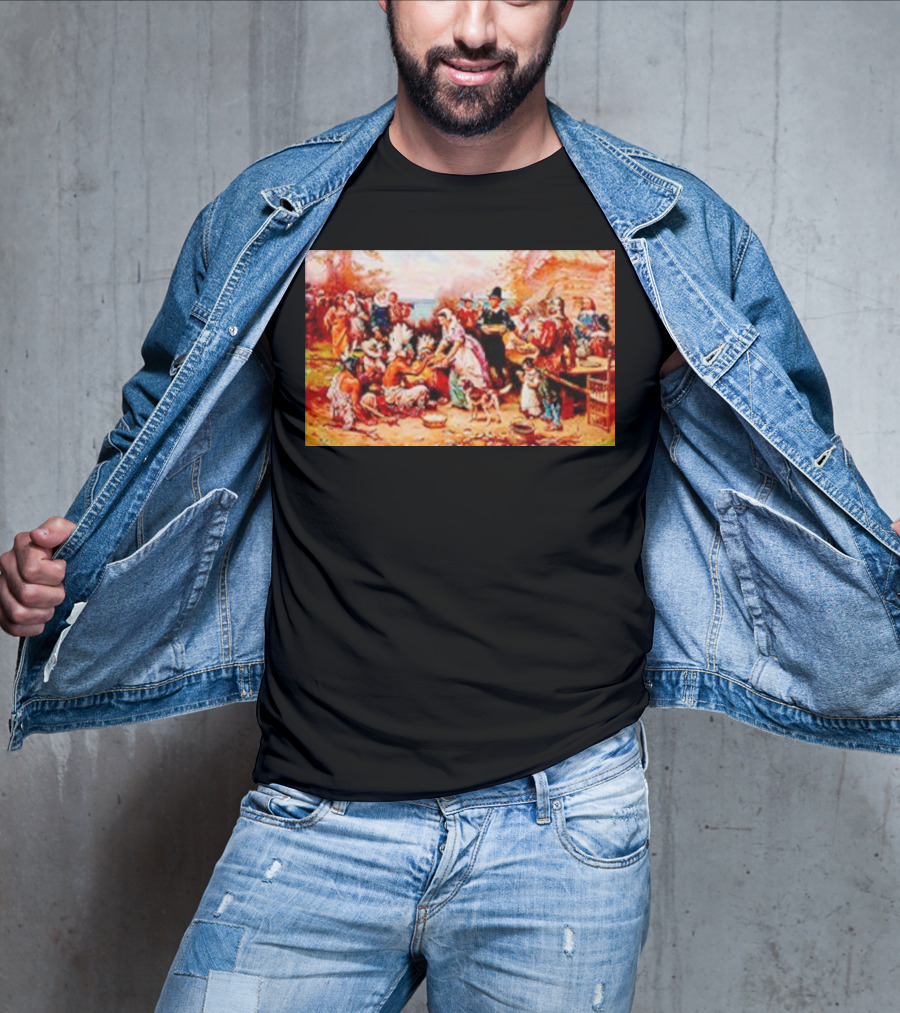 The First Thanksgiving 1621 Pilgrims And Native Americans Harvest Feast T-Shirt