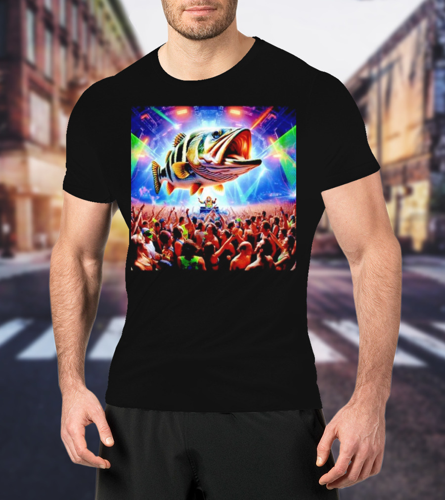 When The Bass Drops With Giant Fish Over Rave Crowd T-Shirt