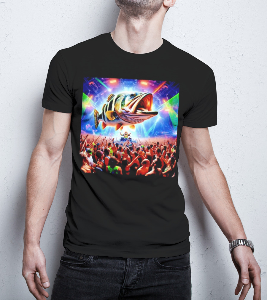 When The Bass Drops With Giant Fish Over Rave Crowd T-Shirt