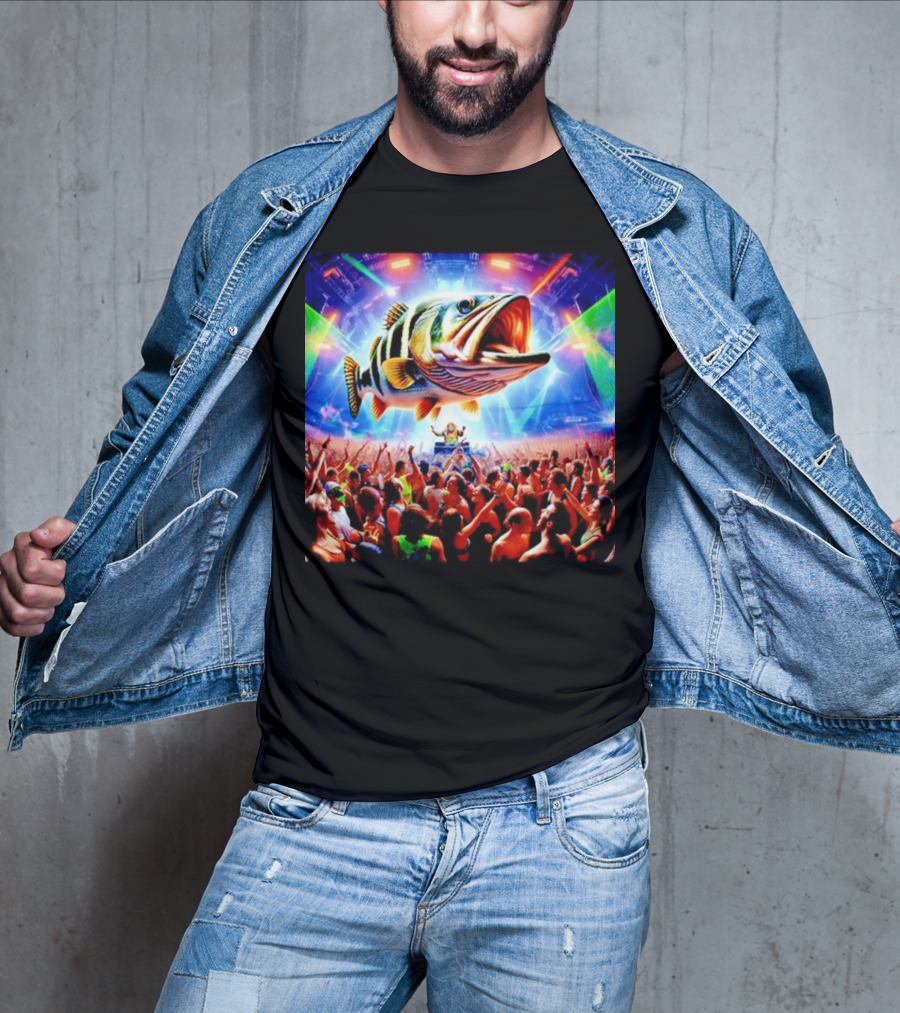 When The Bass Drops With Giant Fish Over Rave Crowd T-Shirt