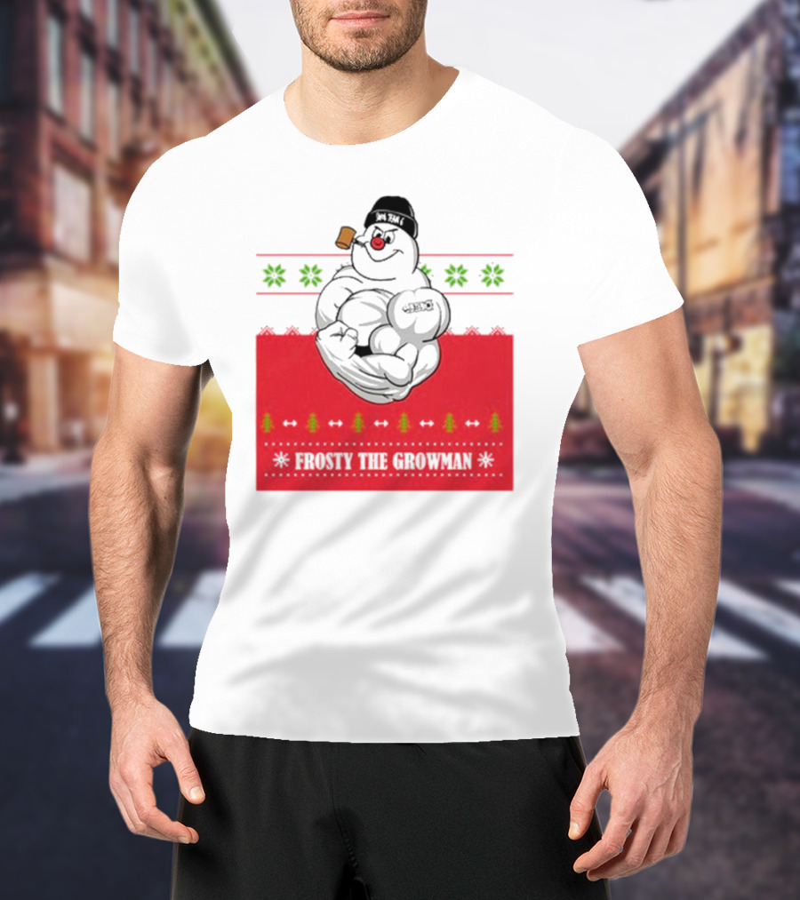 Frosty The Growman Christmas Ugly Sweater Pipe Bodybuilding Snowman T-Shirt