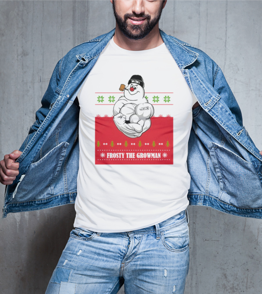 Frosty The Growman Christmas Ugly Sweater Pipe Bodybuilding Snowman T-Shirt