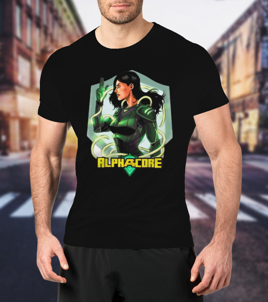 Ingrid Valdez Alphacore Heroic Green Warrior With Futuristic Elements T-Shirt