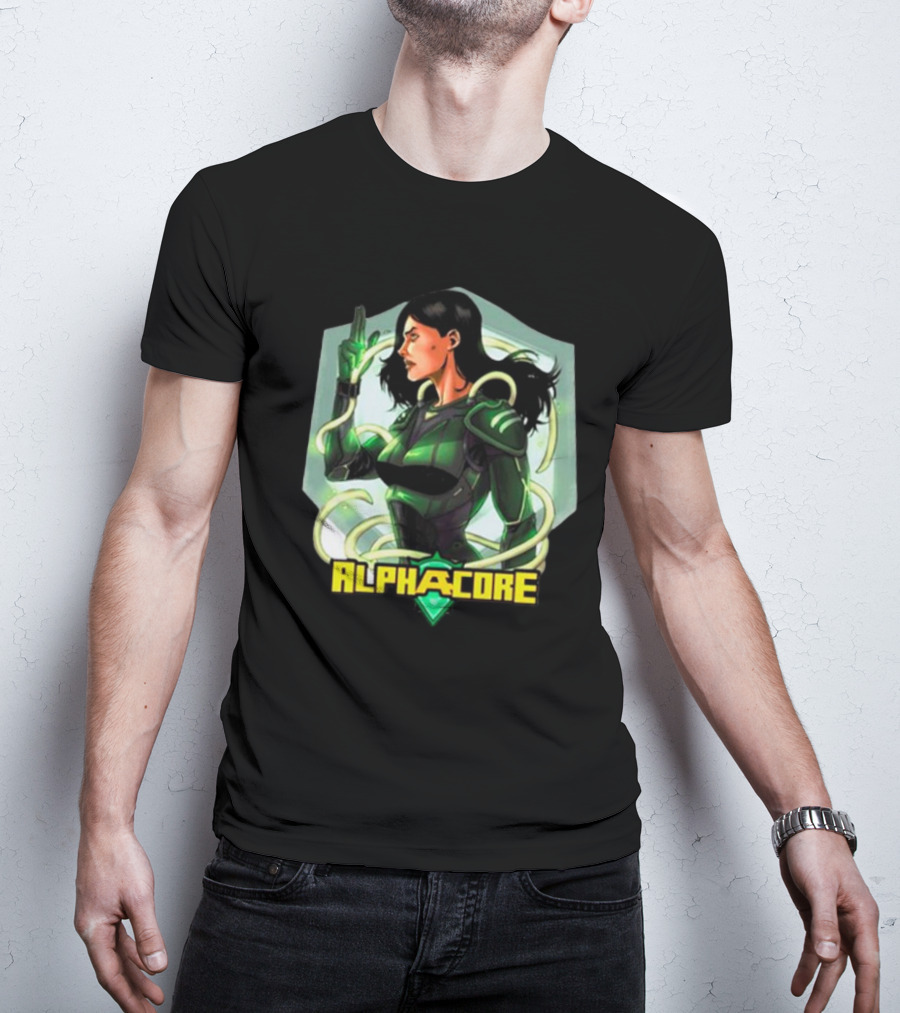 Ingrid Valdez Alphacore Heroic Green Warrior With Futuristic Elements T-Shirt