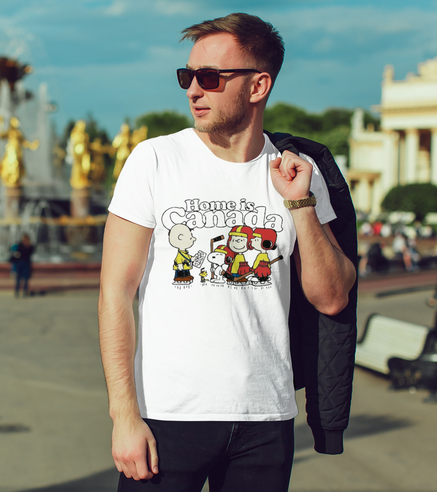 Home Is Canada Peanuts Hockey Charlie Brown Snoopy Canada T-Shirt