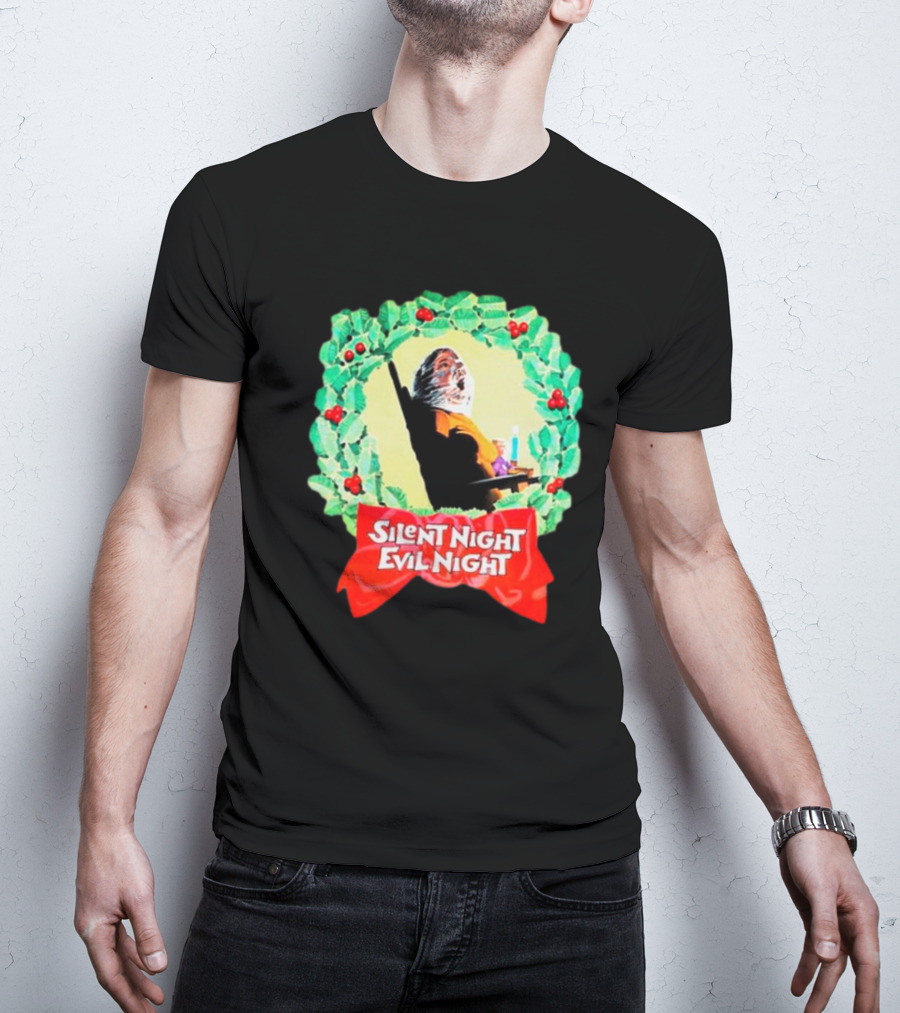 Silent Night Evil Night Christmas Wreath Horror Santa T-Shirt