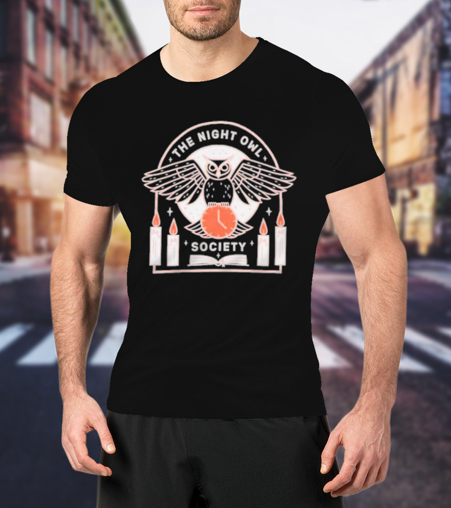 The Night Owl Society Midnight Clock With Candles And Book T-Shirt