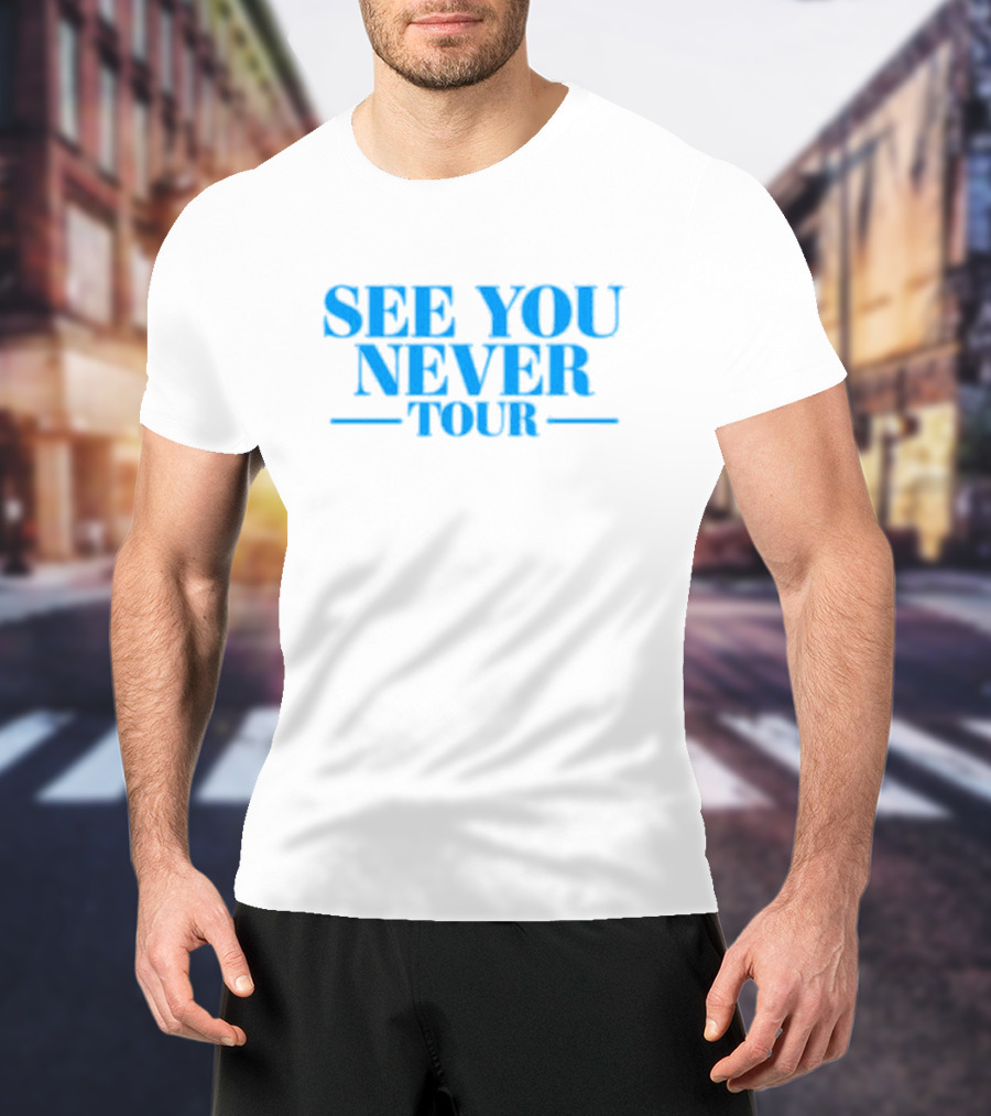 See You Never Tour Retro Style Blue Text T-Shirt