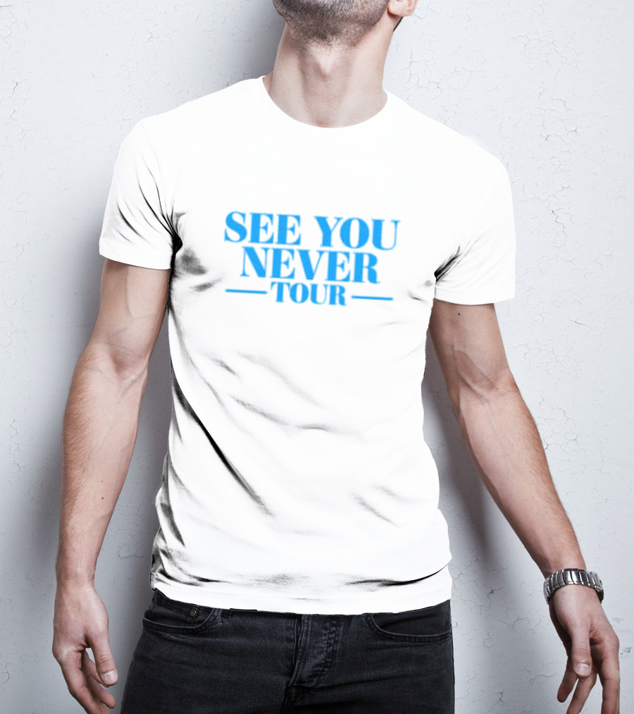 See You Never Tour Retro Style Blue Text T-Shirt