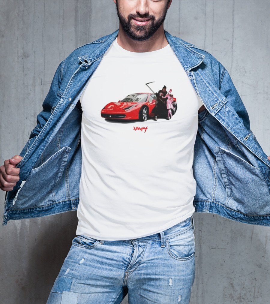 Club Scared Of Love Red Sports Car And Grim Reaper With Pink Figure T-Shirt