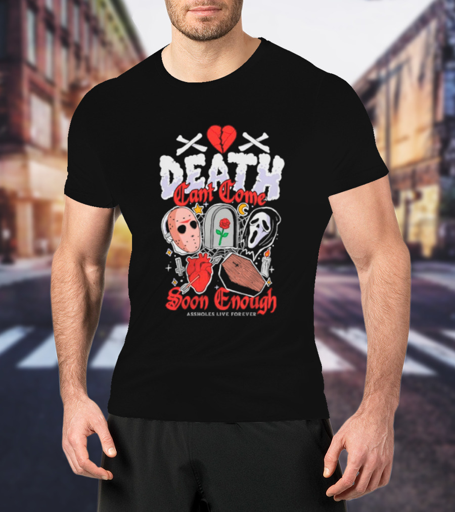 Death Can't Come Soon Enough Horror Icons Hearts And Symbols T-Shirt