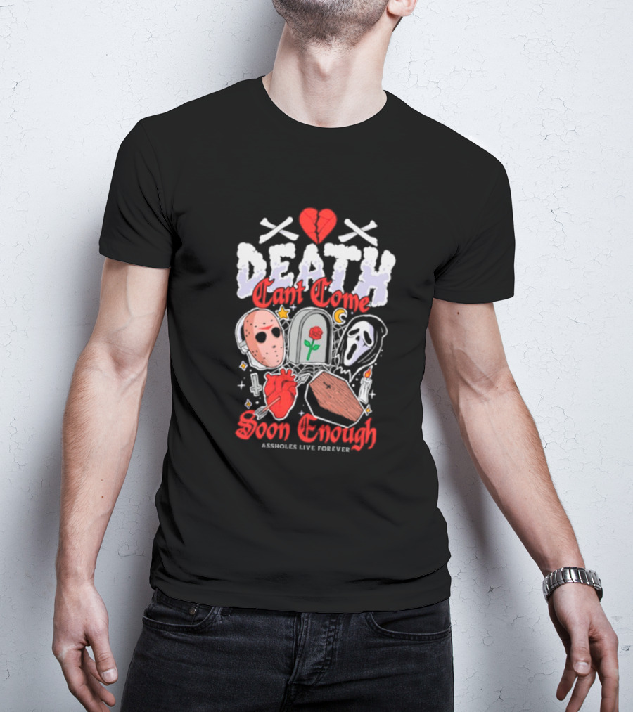 Death Can't Come Soon Enough Horror Icons Hearts And Symbols T-Shirt