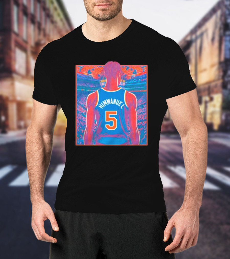 Immanuel Quickley Number 5 New York Knicks Vibrant Basketball Arena Scene T-Shirt