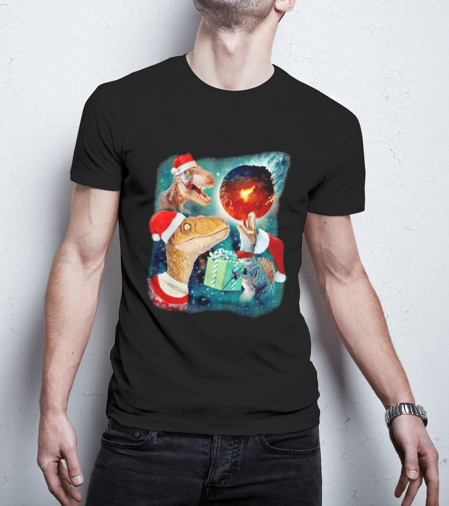 T-Rex Christmas Festive Santa Hat Dinosaur Planet Gift Explosion T-Shirt