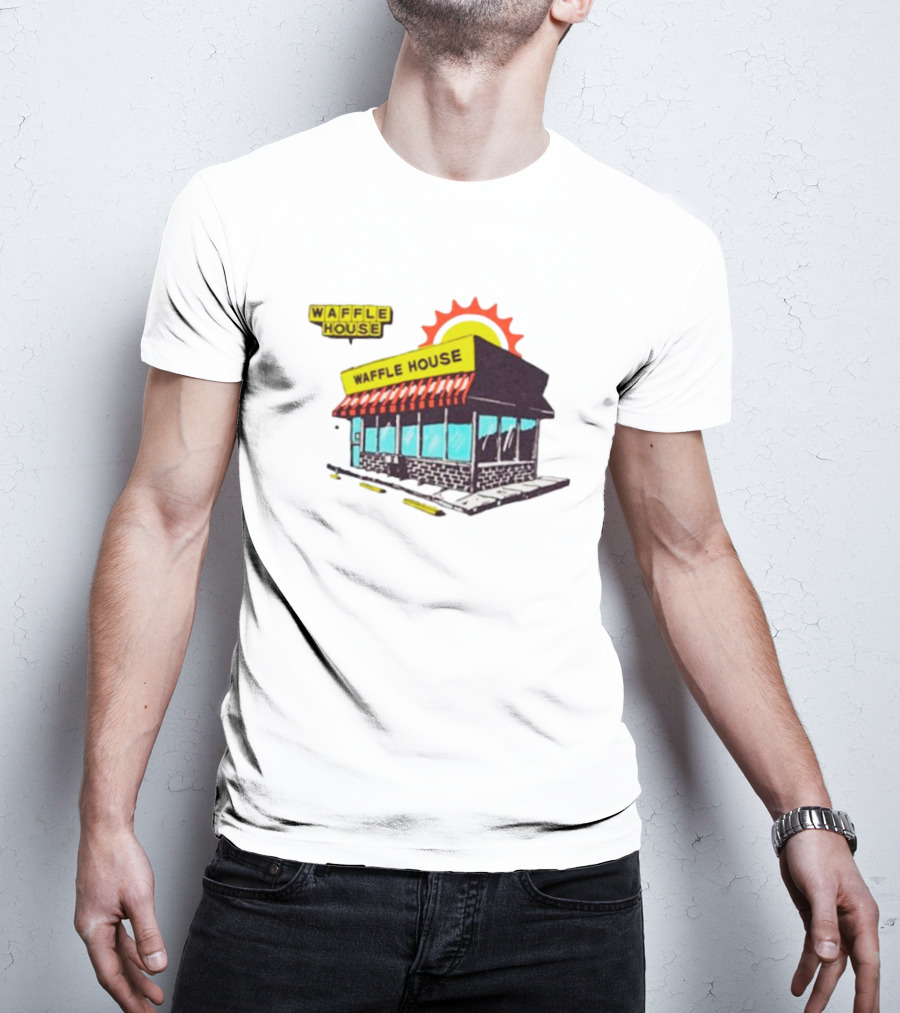 Waffle House Restaurant Building With Sunburst Background T-Shirt