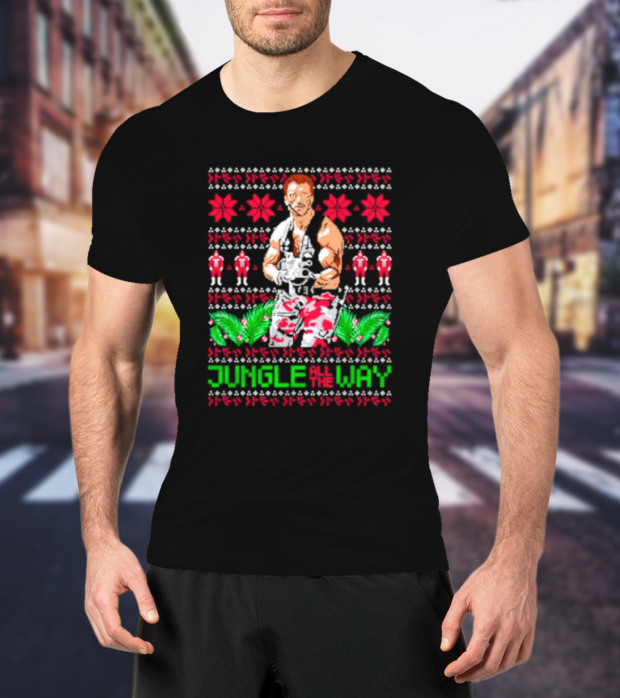 Jungle All The Way Retro Action Hero Holiday T-Shirt