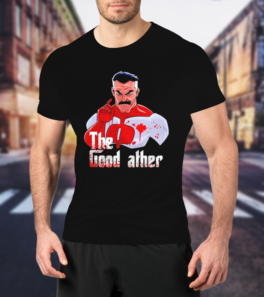 Omni Dad The Good Father Superhero Parody Red And White Costume T-Shirt