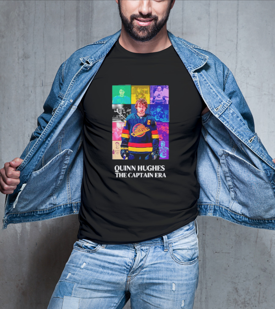 Quinn Hughes The Captain Era Multicolor Vancouver Hockey Legend T-Shirt
