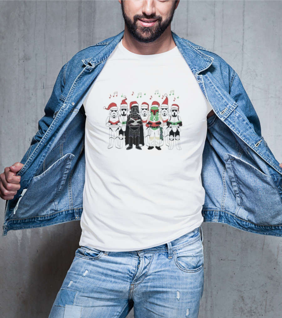 Star Wars Characters Santa Hats Singing Christmas Carols T-Shirt