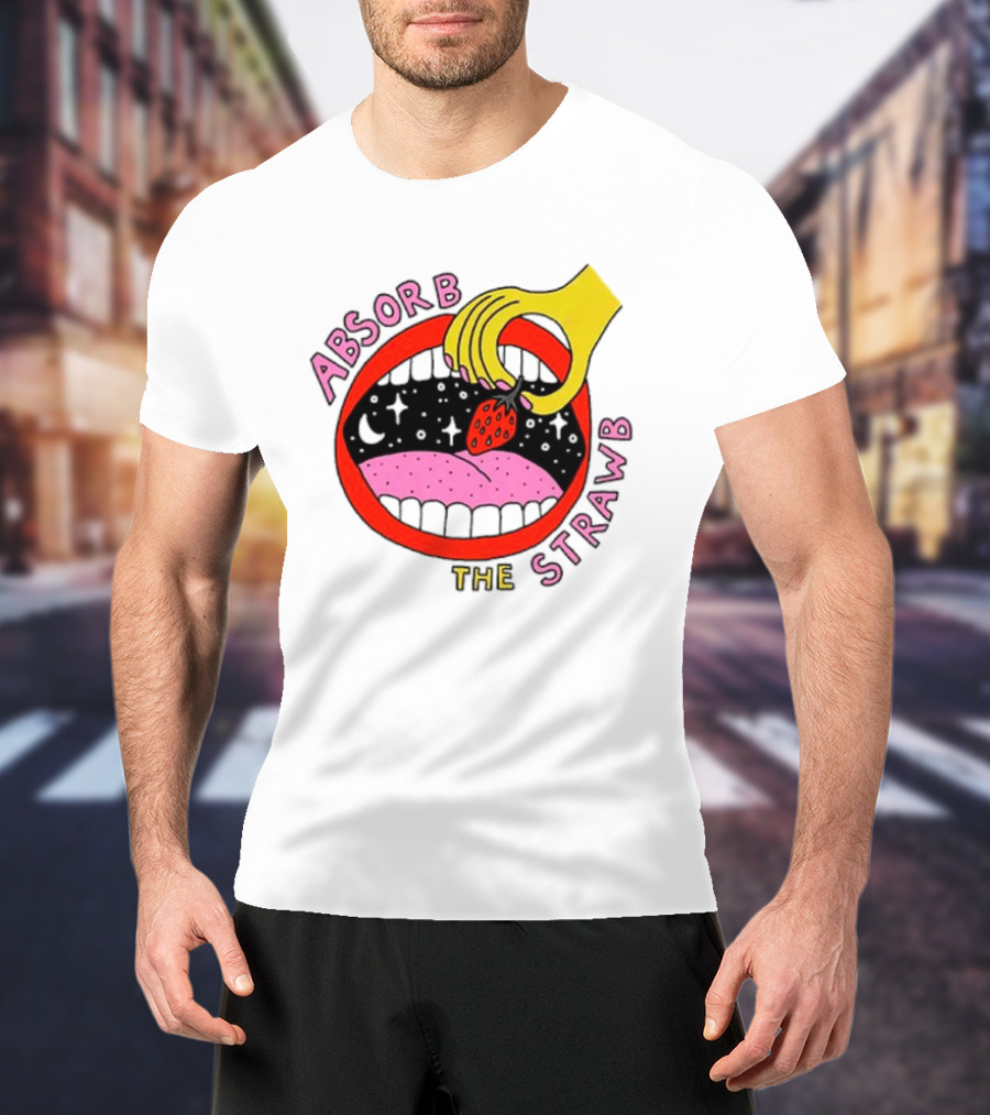 Absorb The Strawb Strawberry Imagery With Hand And Mouth T-Shirt