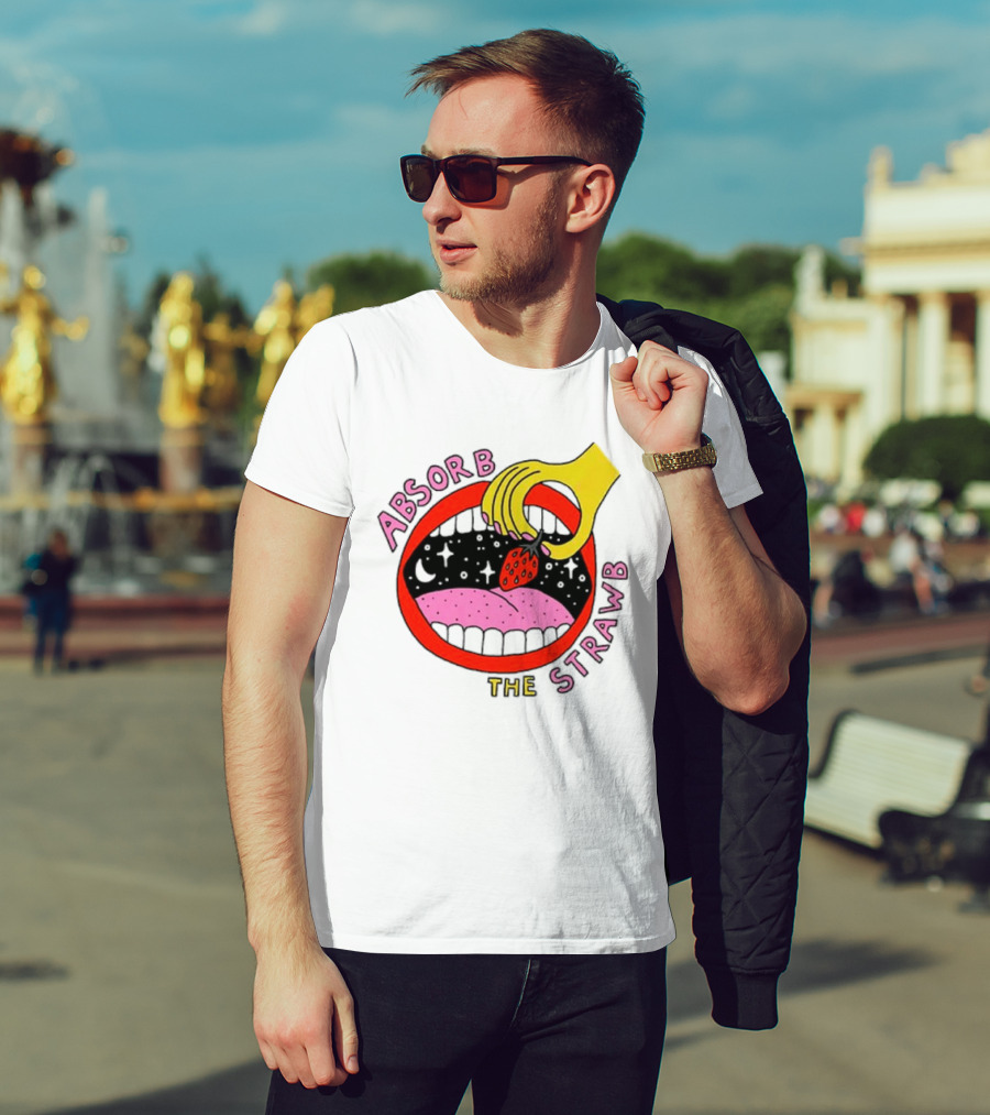 Absorb The Strawb Strawberry Imagery With Hand And Mouth T-Shirt