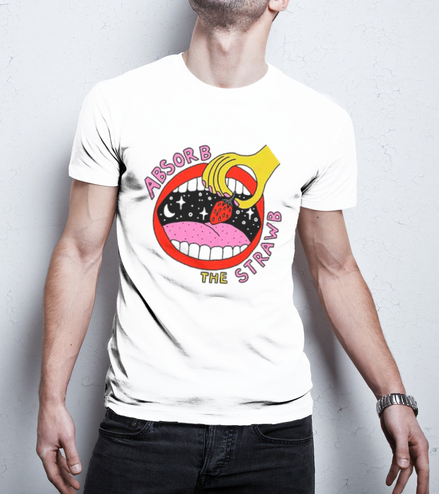 Absorb The Strawb Strawberry Imagery With Hand And Mouth T-Shirt