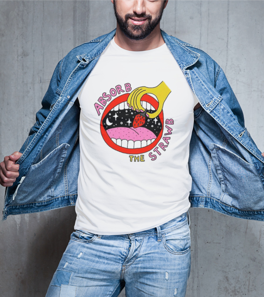 Absorb The Strawb Strawberry Imagery With Hand And Mouth T-Shirt