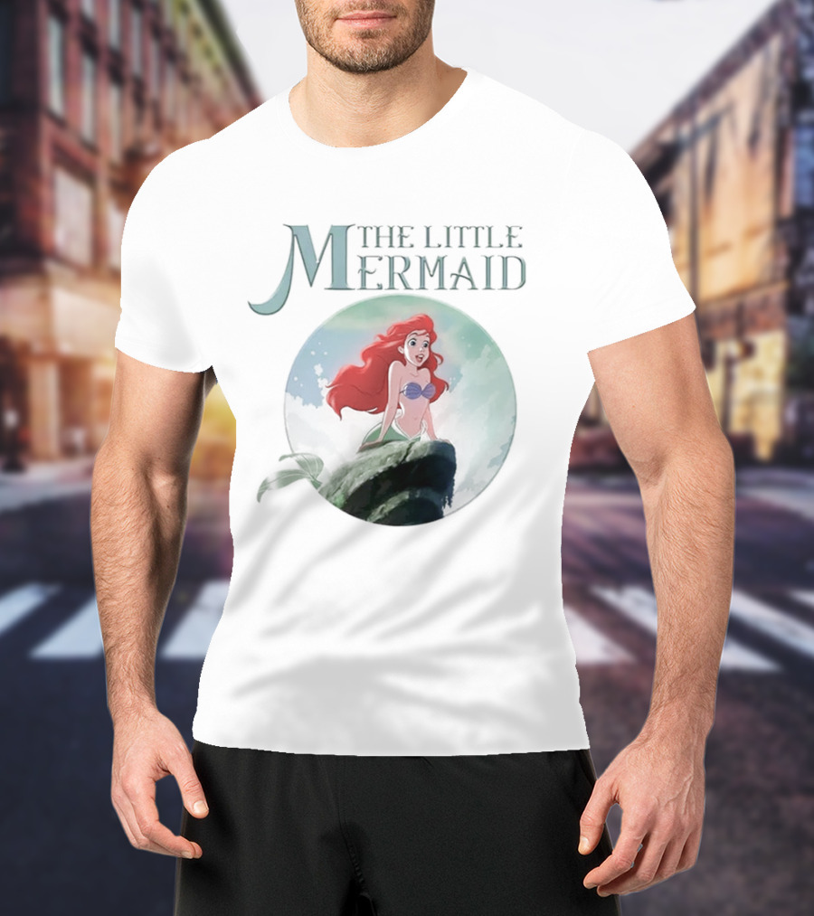 The Little Mermaid Ariel With Red Hair And Ocean Backdrop T-Shirt