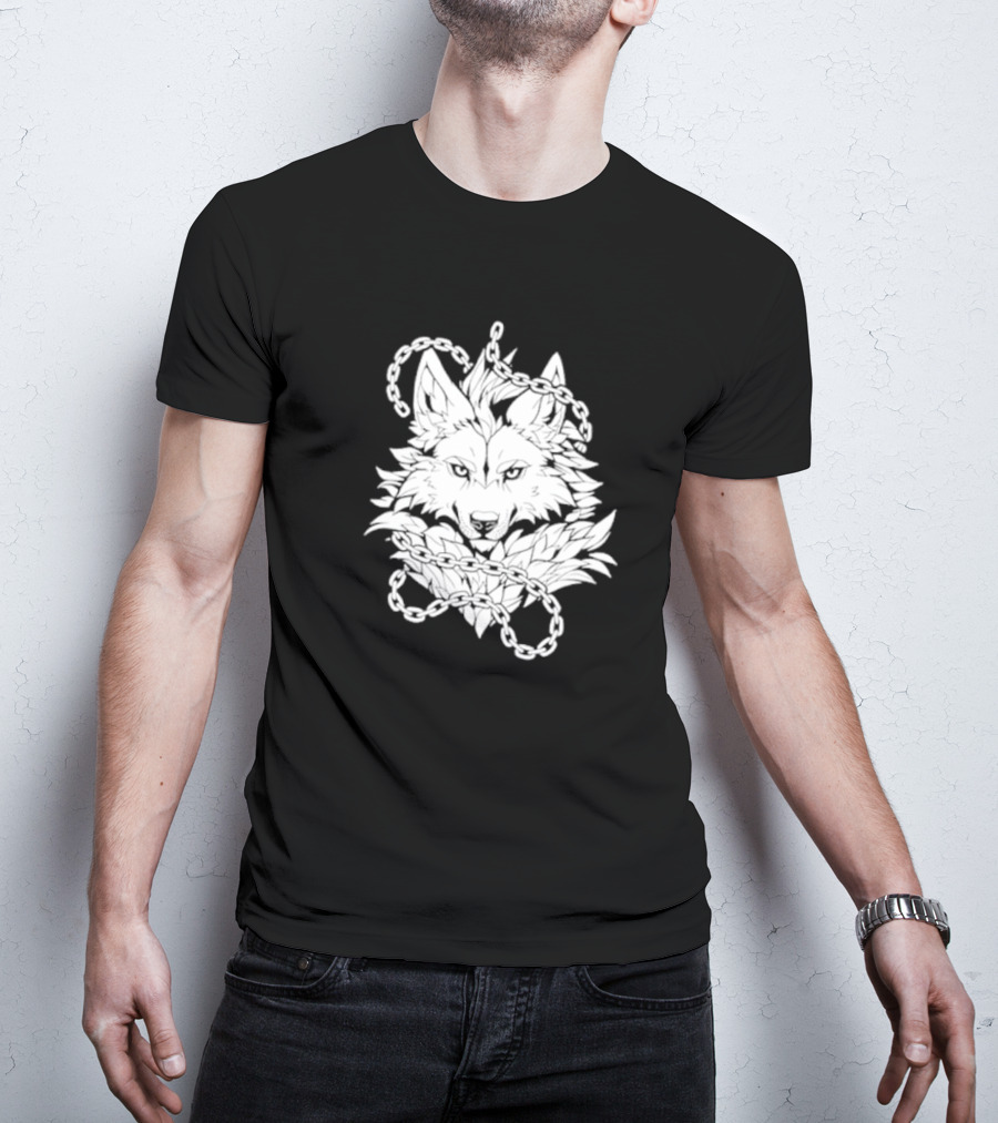 Wolf And Chains Intricate Black White T-Shirt