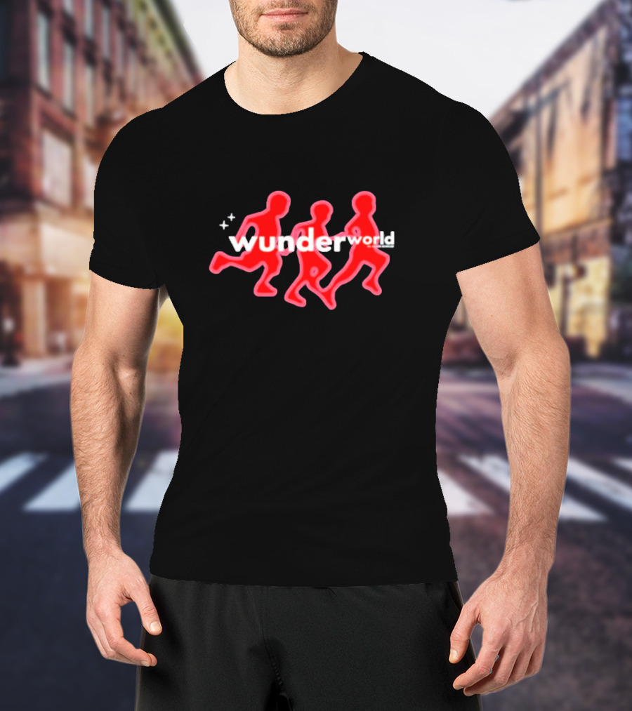 Aries Wunderworld Running Figures Red Neon Text T-Shirt