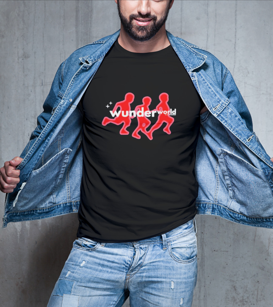 Aries Wunderworld Running Figures Red Neon Text T-Shirt