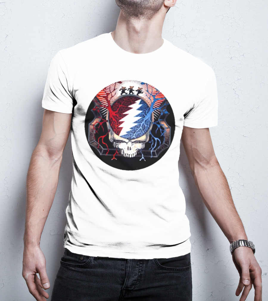 Grateful Dead Skull Bear Red Blue Lightning Bolt Circle T-Shirt