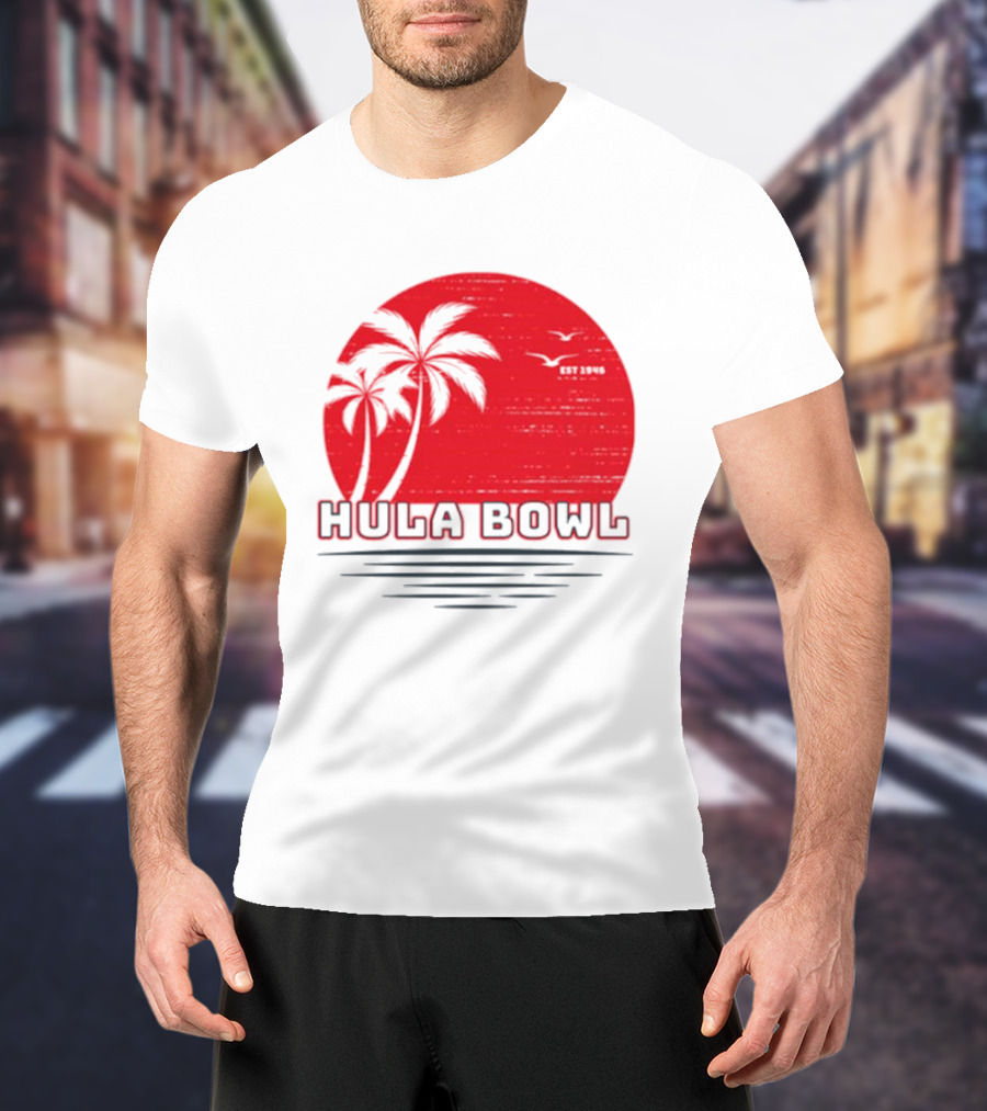 Hula Bowl Established 1946 Red Sunset With Palm Trees T-Shirt