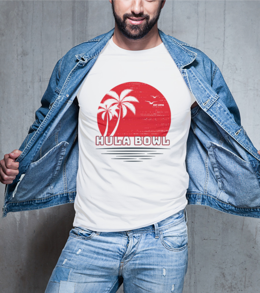 Hula Bowl Established 1946 Red Sunset With Palm Trees T-Shirt