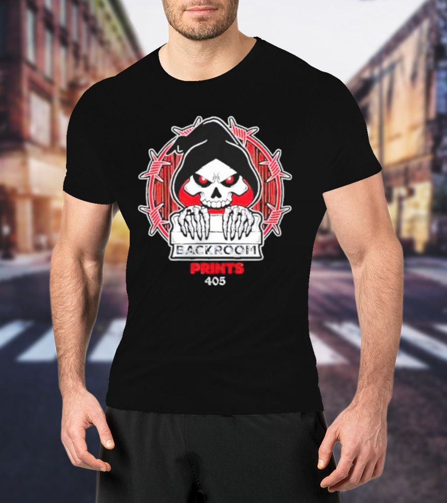 Backroom Prints 405 Reaper Skull Barbed Wire T-Shirt