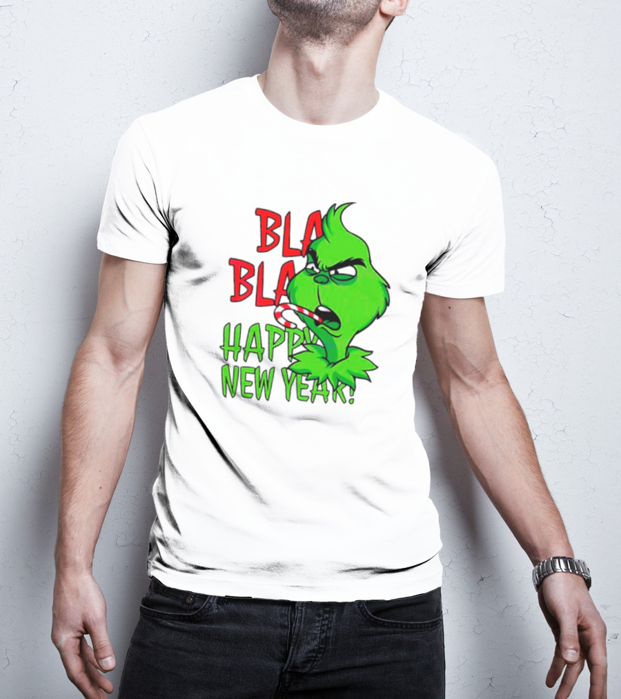 Bla Bla Happy New Year Grinch Candy Cane Image T-Shirt