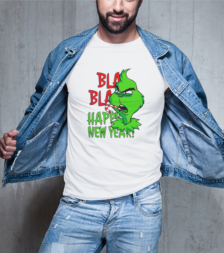 Bla Bla Happy New Year Grinch Candy Cane Image T-Shirt