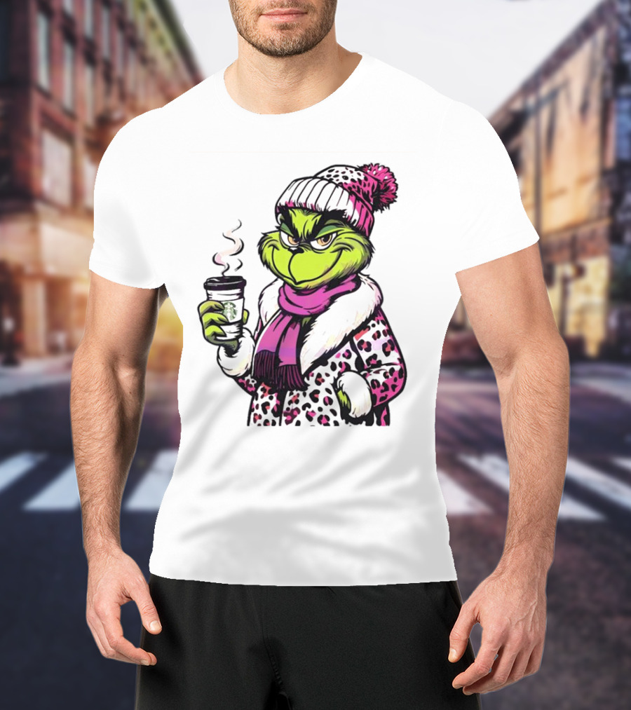 Grinchy And Bougie Pink Leopard Coffee Cozy T-Shirt