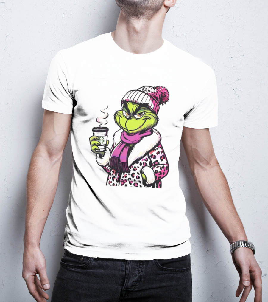 Grinchy And Bougie Pink Leopard Coffee Cozy T-Shirt