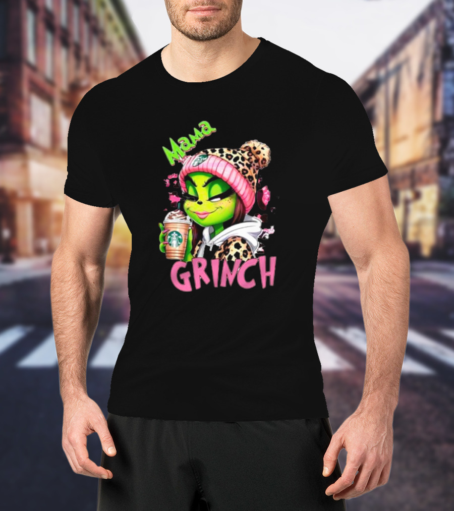 Mama Grinch Leopard Coffee Holiday T-Shirt